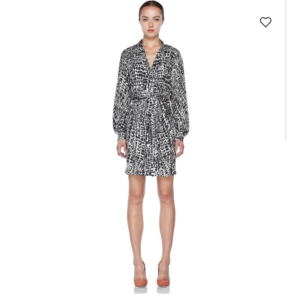 Rachel Zoe Black Snow Print‎ Long Sleeve Silk Dress Size 4 Animal Print